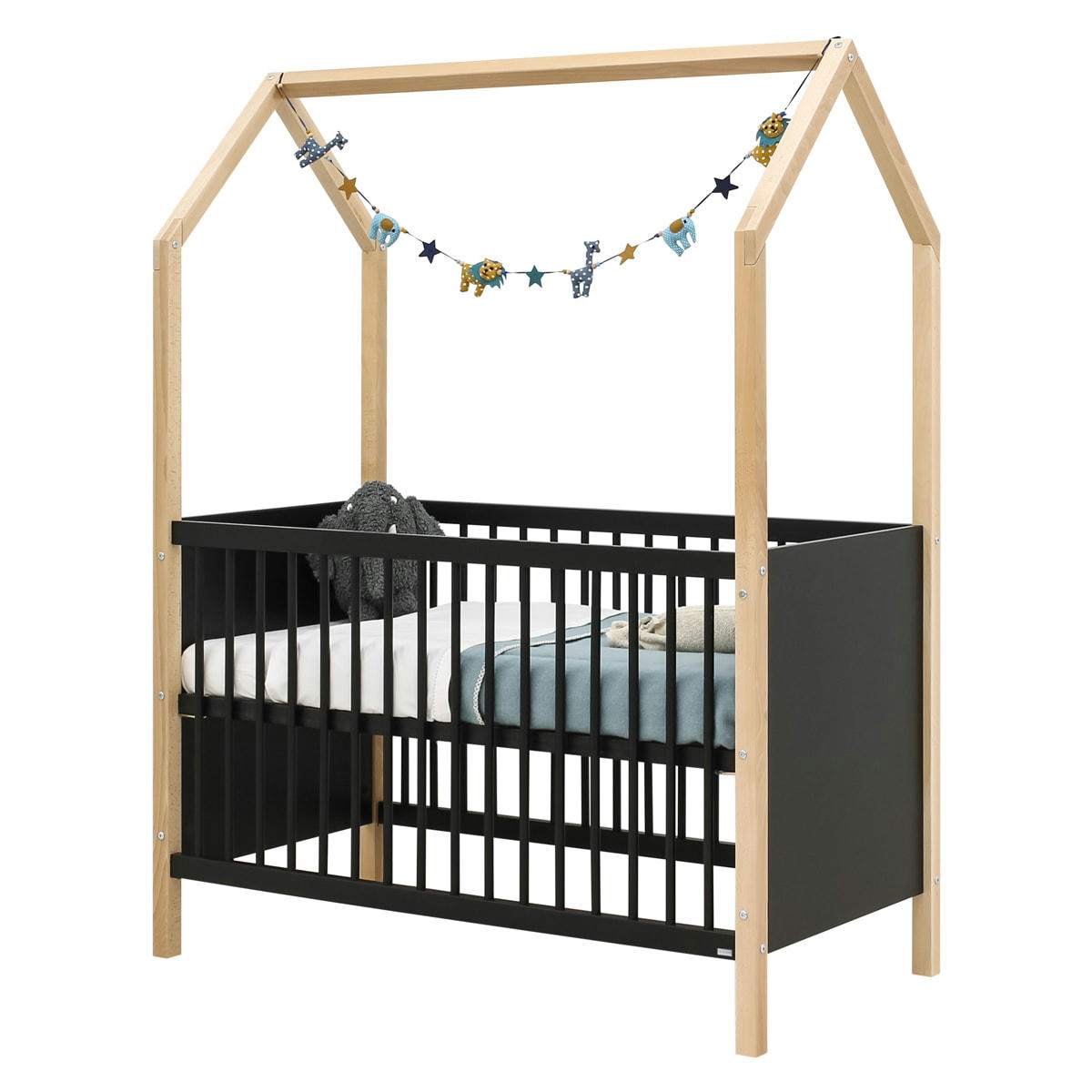 HOMY - Lit bébé 60x120 noir naturel