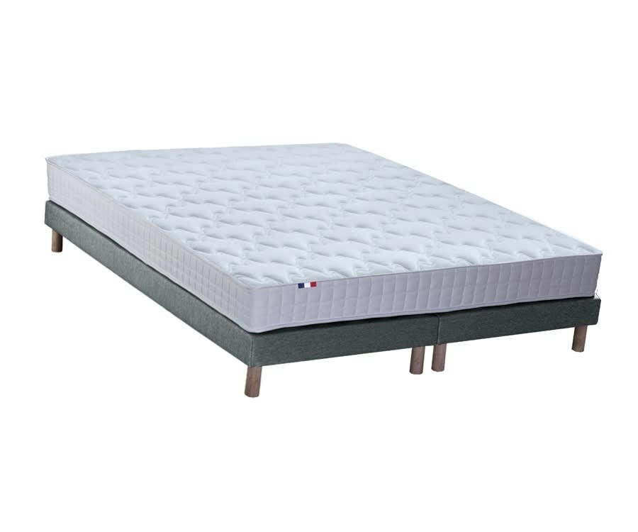 ENSEMBLE AZUR - Ensemble matelas mémoire de forme sommier gris 160x200