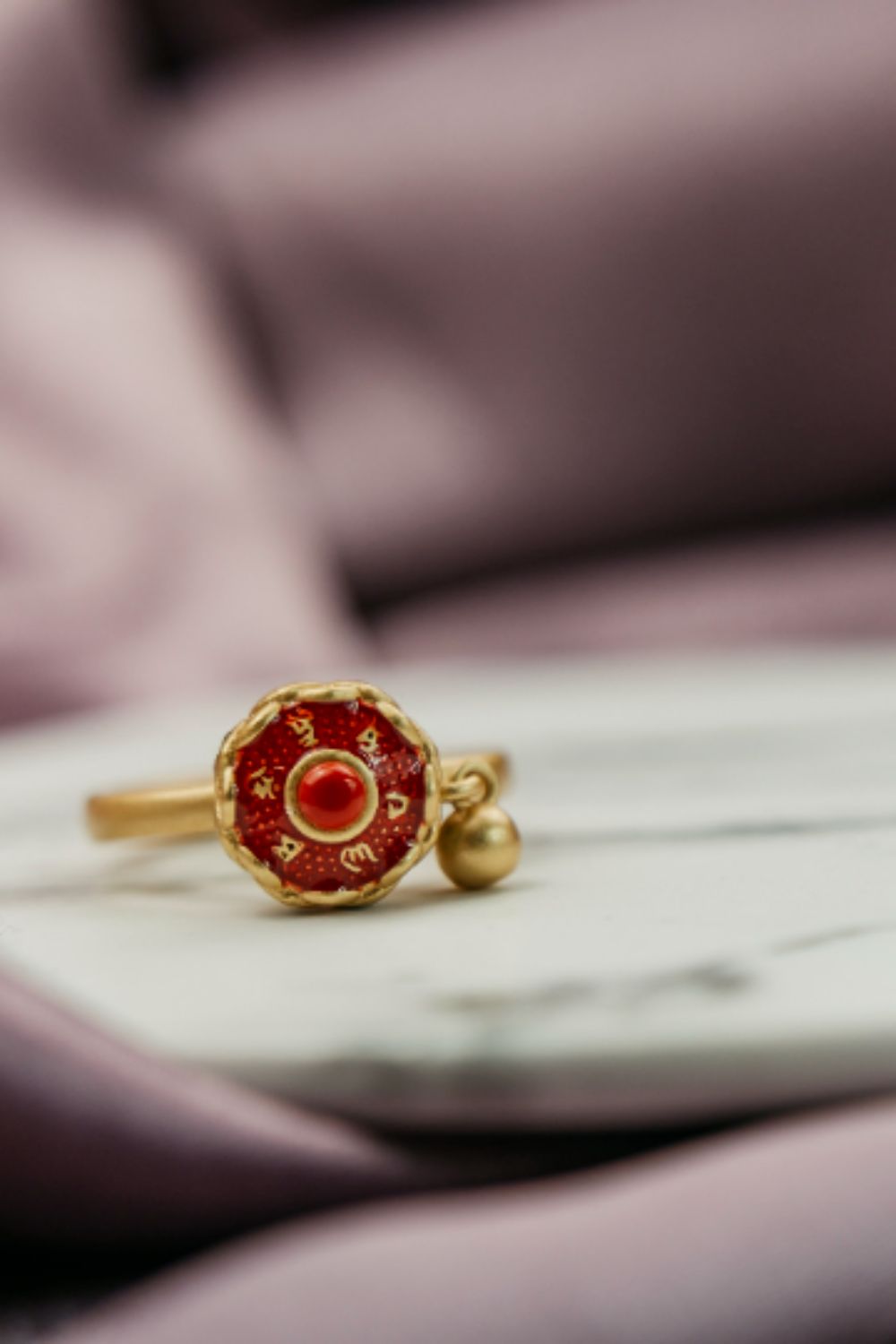 The Colourful Aura Gold Plated Adjustable Buddhist Tibetan Enamel Spinner Prayer Ring