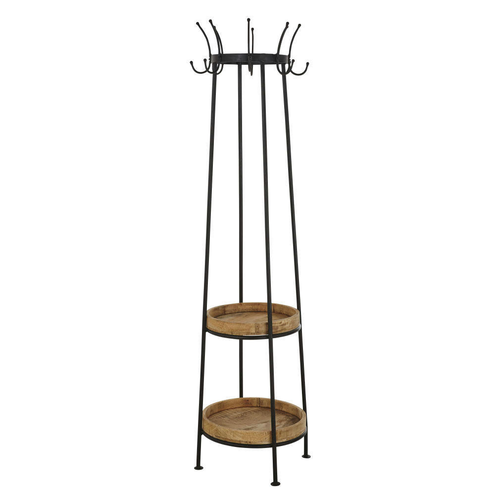 ADANN - Porte-manteau en métal noir et manguier