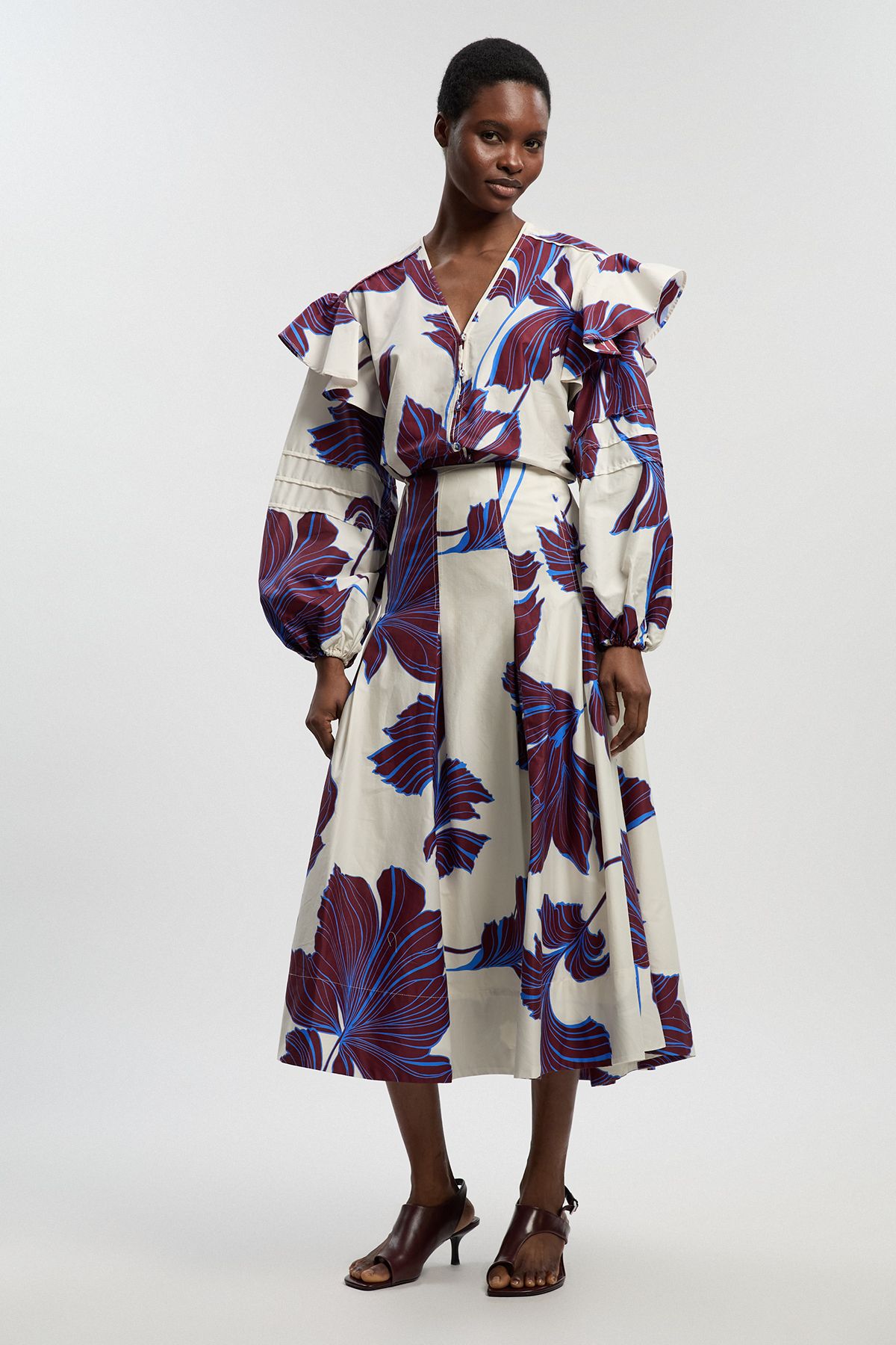 KarenMillen Graphic Floral Cotton Sateen Woven Shirt