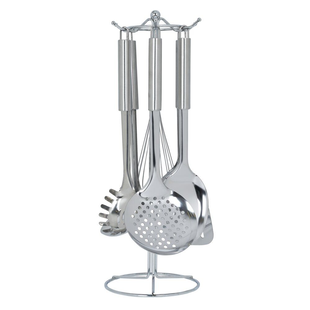 Set de 6 ustensiles de cuisine avec support inox gris Ø16xH40,5cm