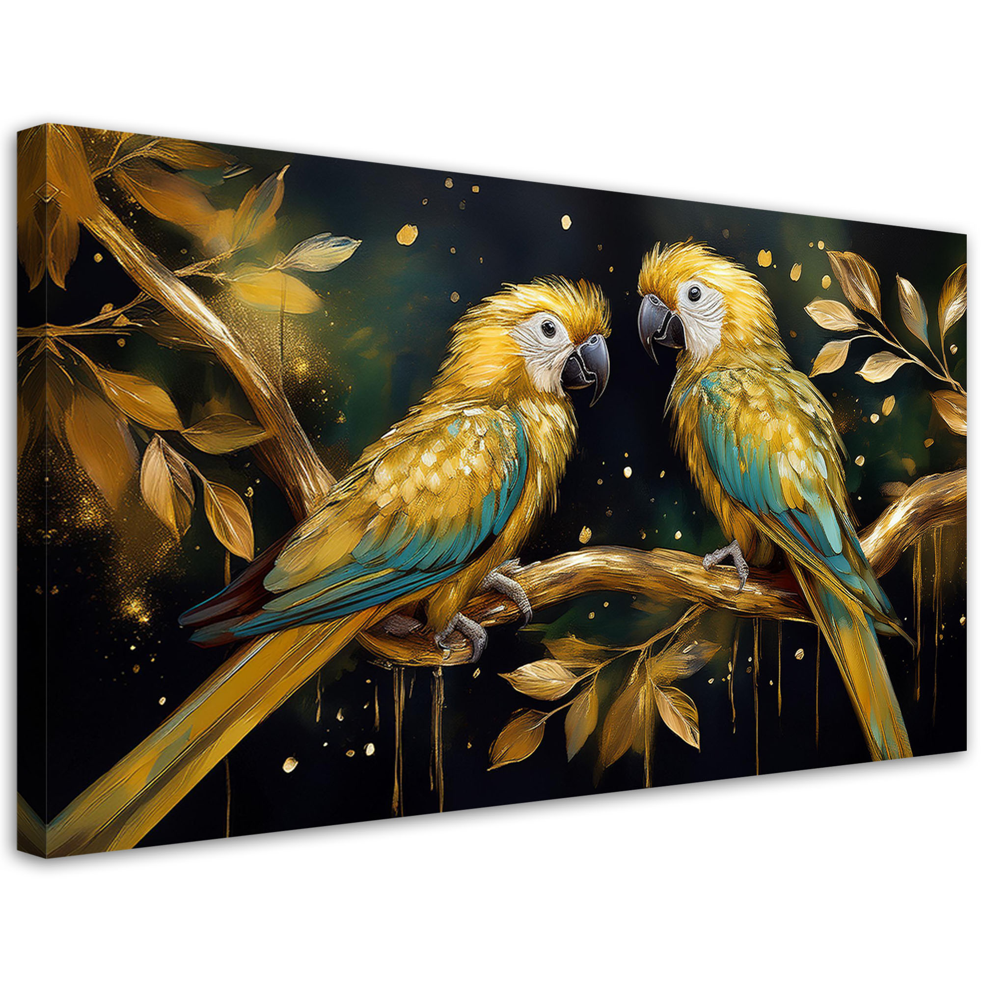 Feeby Obraz na płótnie, Papugi Ptaki Złote 120x60