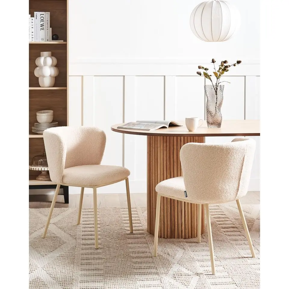 MINA II - Eetkamerstoel set van 2 - Lichtbeige - Boucle