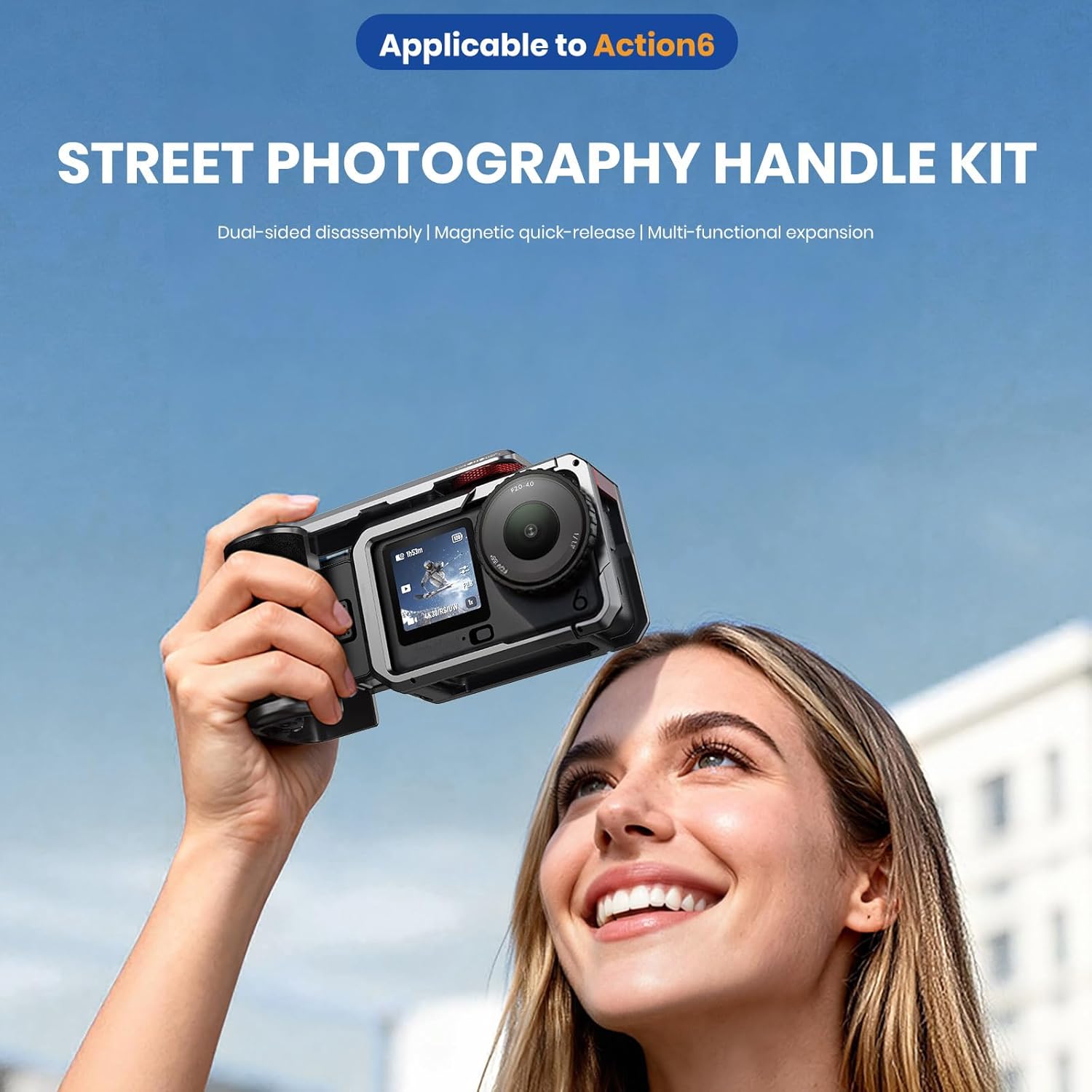 DJI Osmo Action 6 Essential Combo  with Street Photography Handle Kit  Action Camera with 1/1.1″ Square Sensor  Variable Aperture of f/2.0–f/4.0  Action Camera 8K Ideal for Daily Use