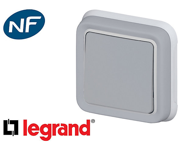 Interrupteur va-et-vient simple Legrand Plexo™ gris encastré