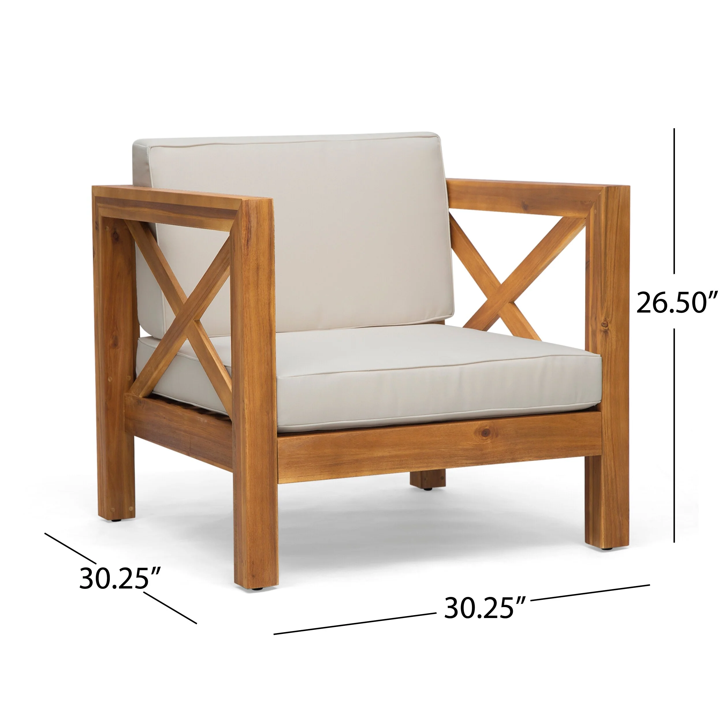 Brava Outdoor Acacia Wood Club Chair with Cushion by Christopher Knight Home