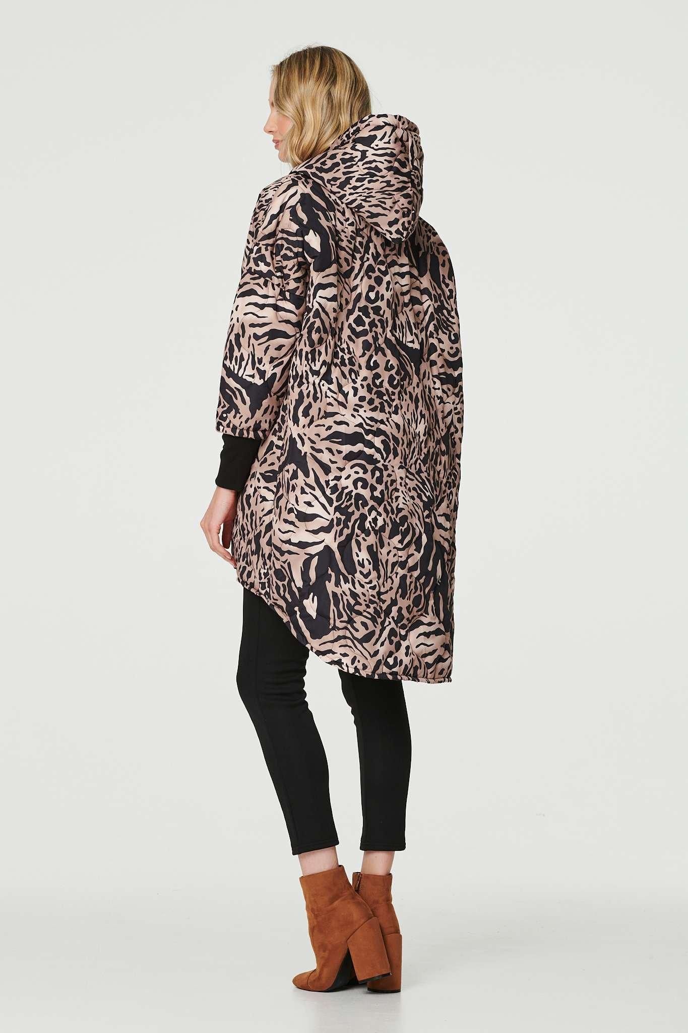 Izabel London Printed Zip Front High Low Coat