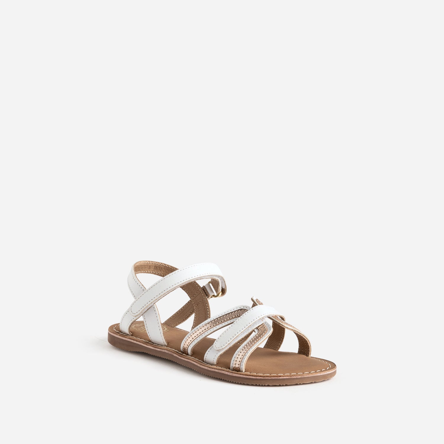 Sandale BUGGY blanche en cuir détails dorés