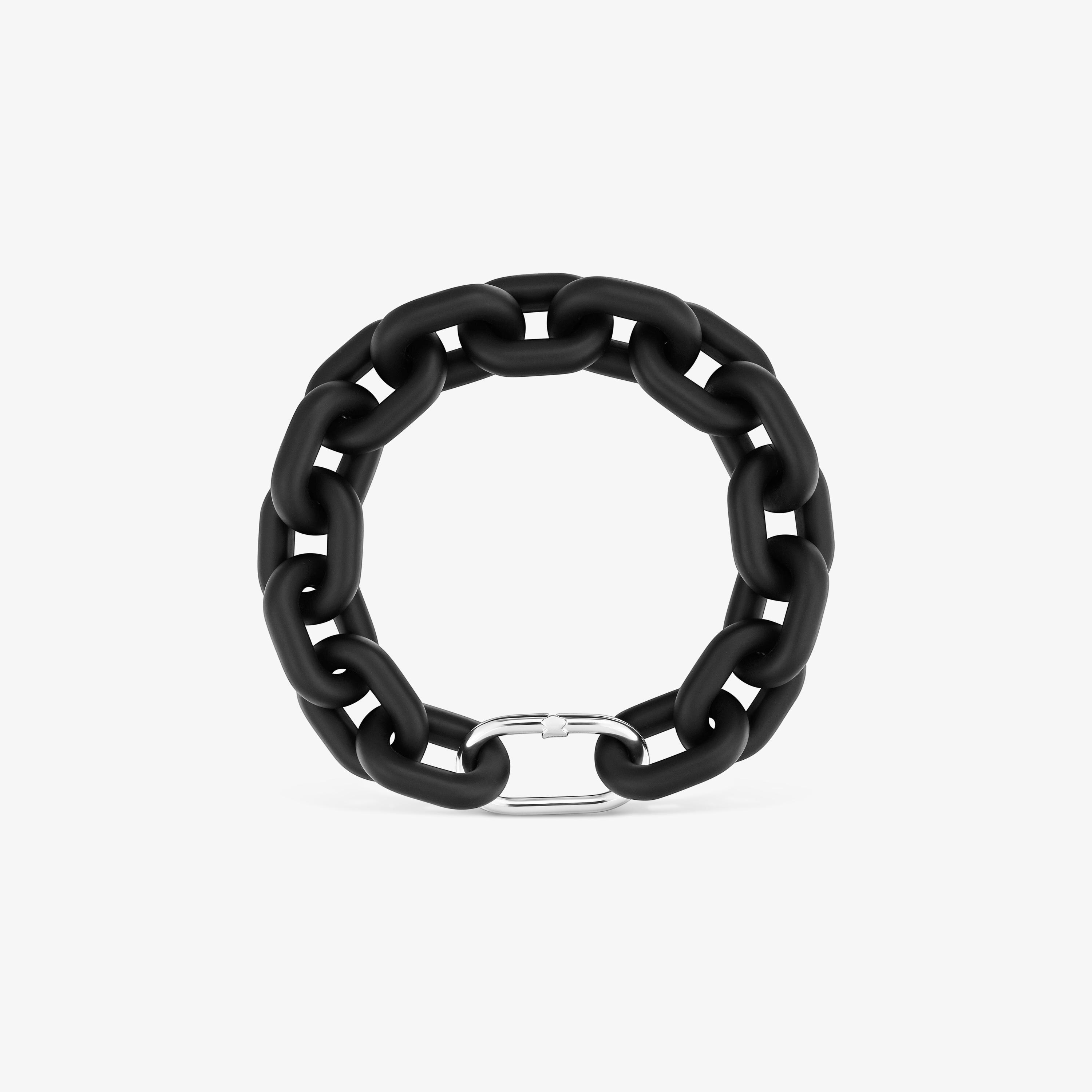 Pulsera cadena de acetato en color negro y anilla de plata Hold Oval