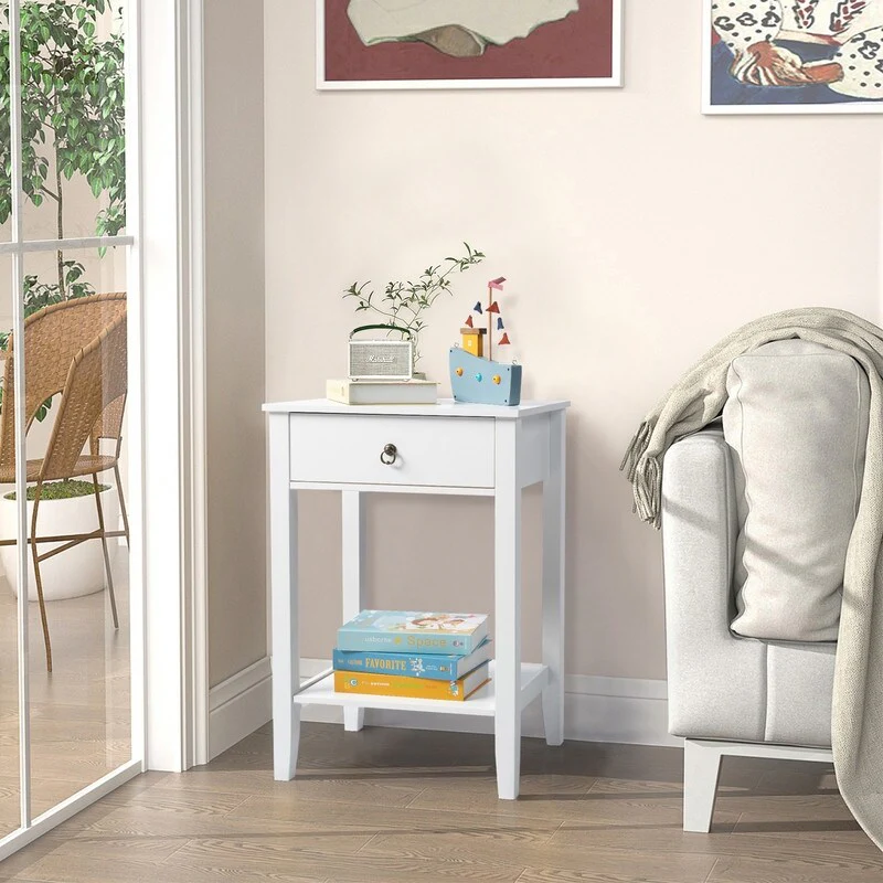 White Nightstand with Drawer