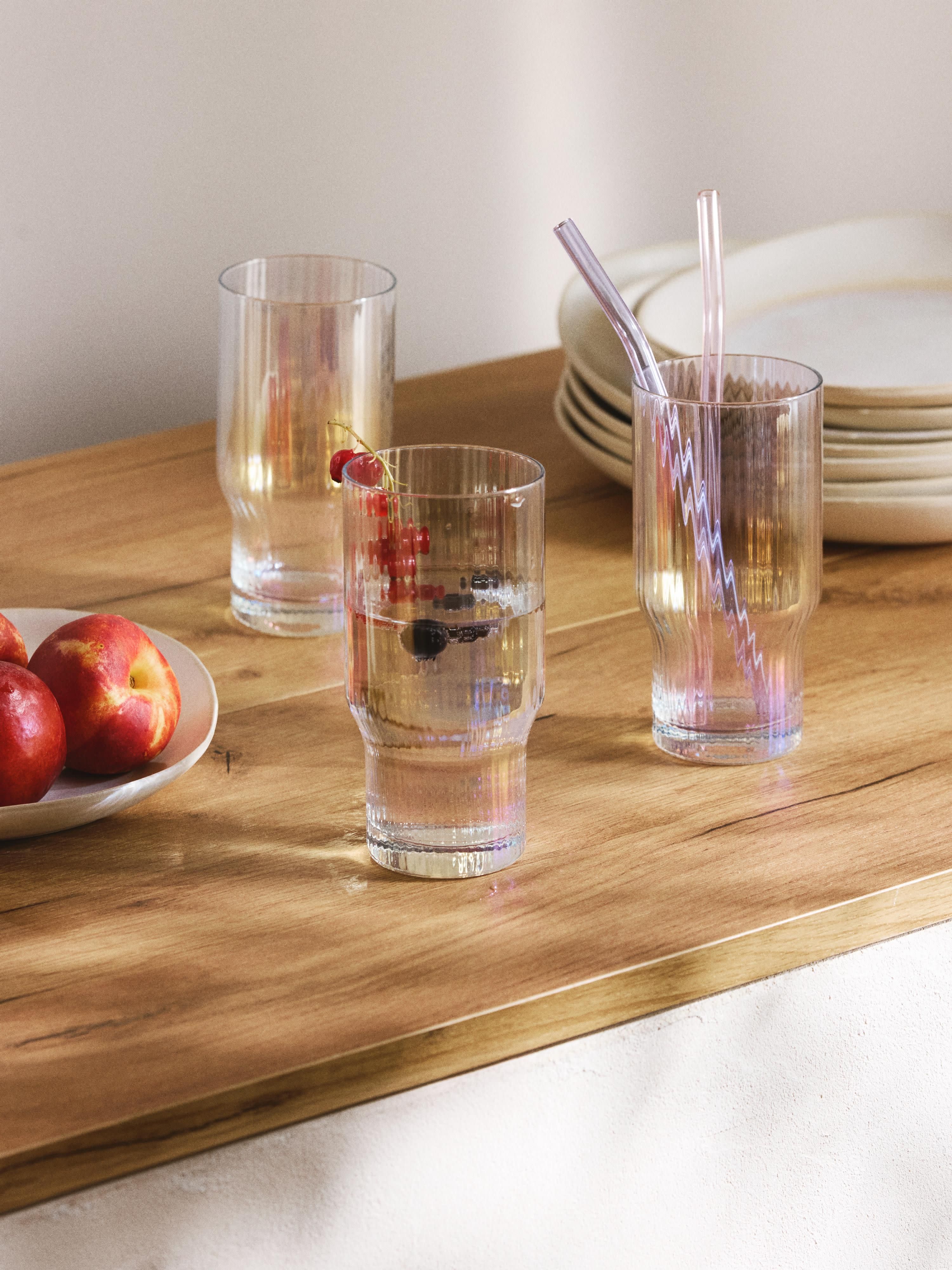 Mundgeblasene Highball-Gläser Juno mit schimmerndem Perlmutt-Finish, 4er-Set