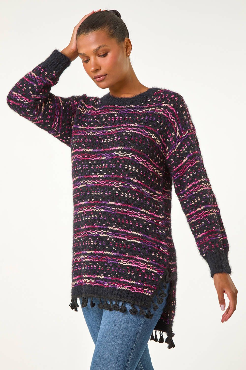 Roman Boucle Fringe Hem Tunic Jumper