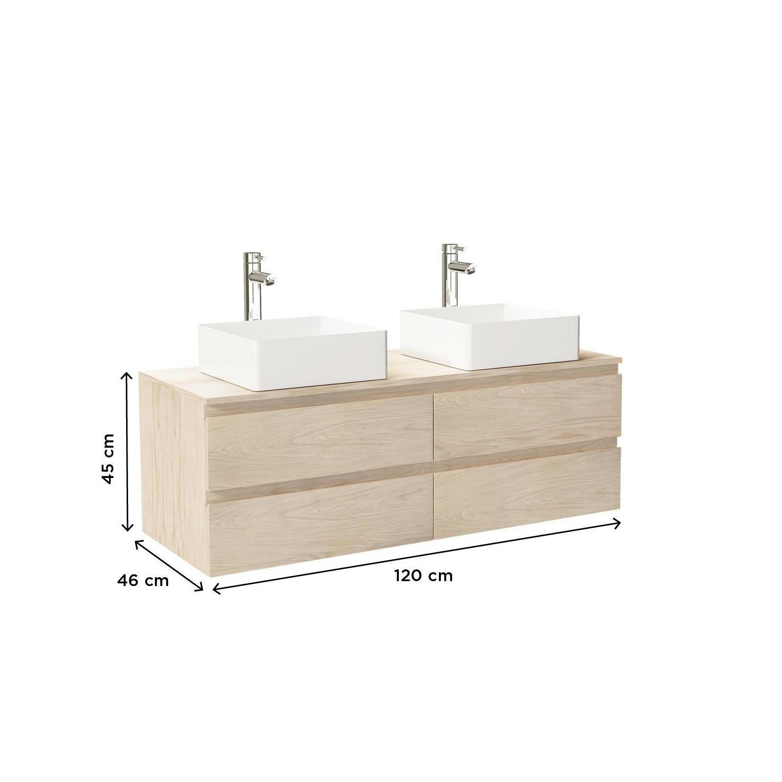 SORRENTO - Meuble double vasque 120cm avec plan bois  Décor chêne