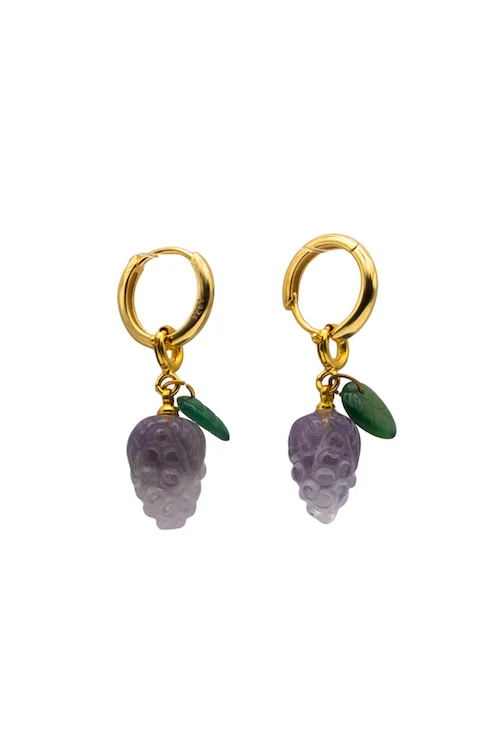 Harvest — Jade Stone Charm Earrings in Grape