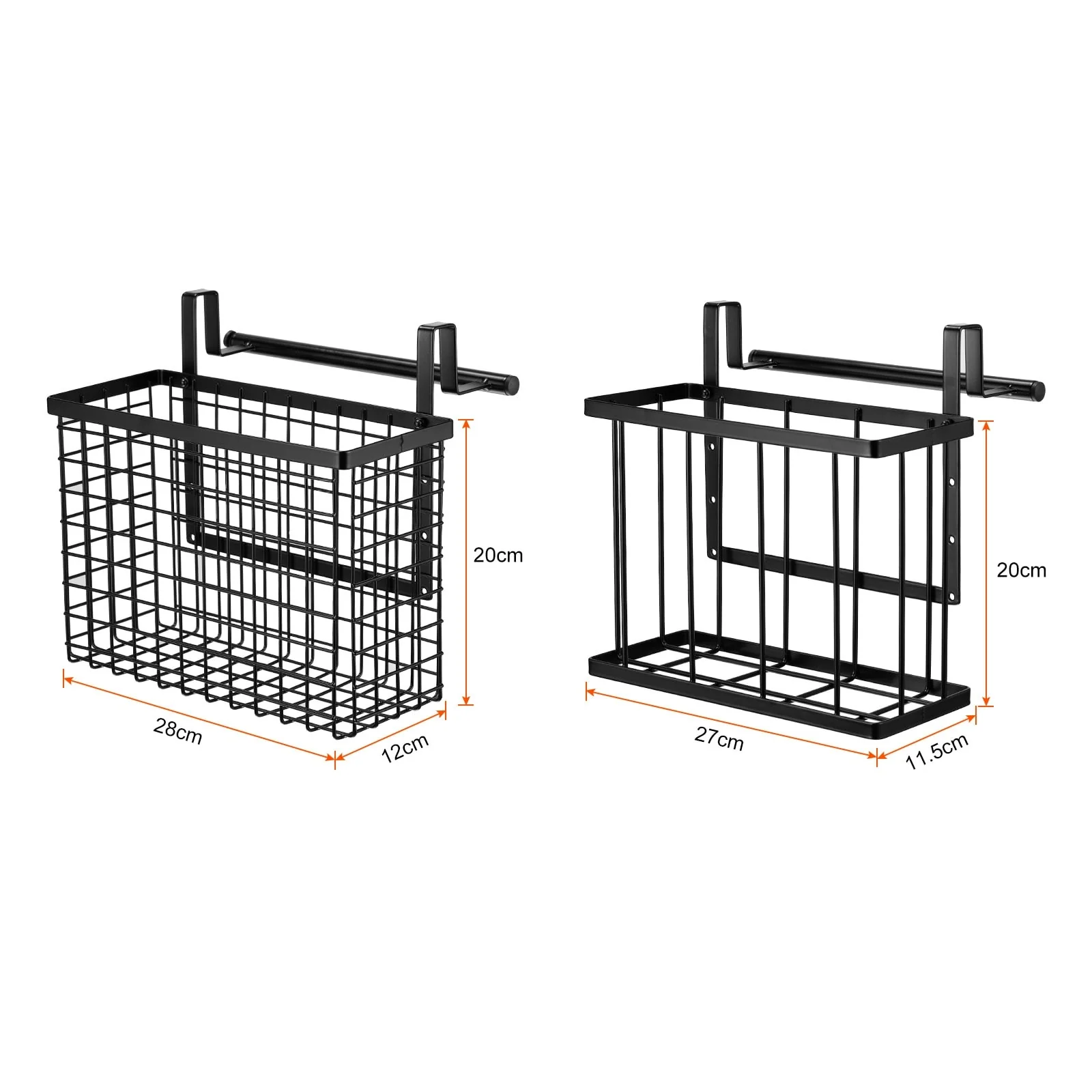 Cabinet Door Organizer, Kitchen Cutting Board Organizer with Towel Bar Black