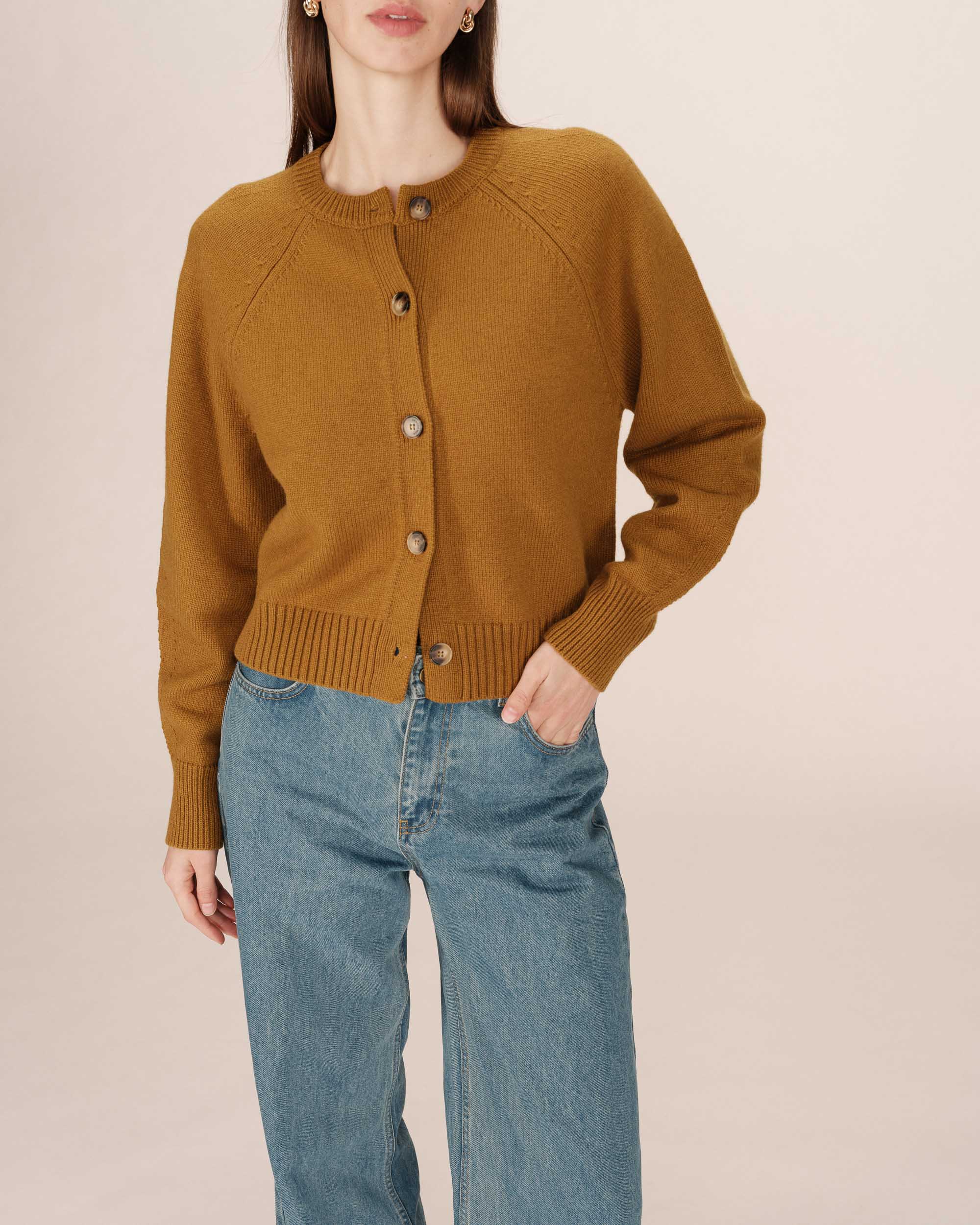 Cardigan boutonne en laine kaki Sanders