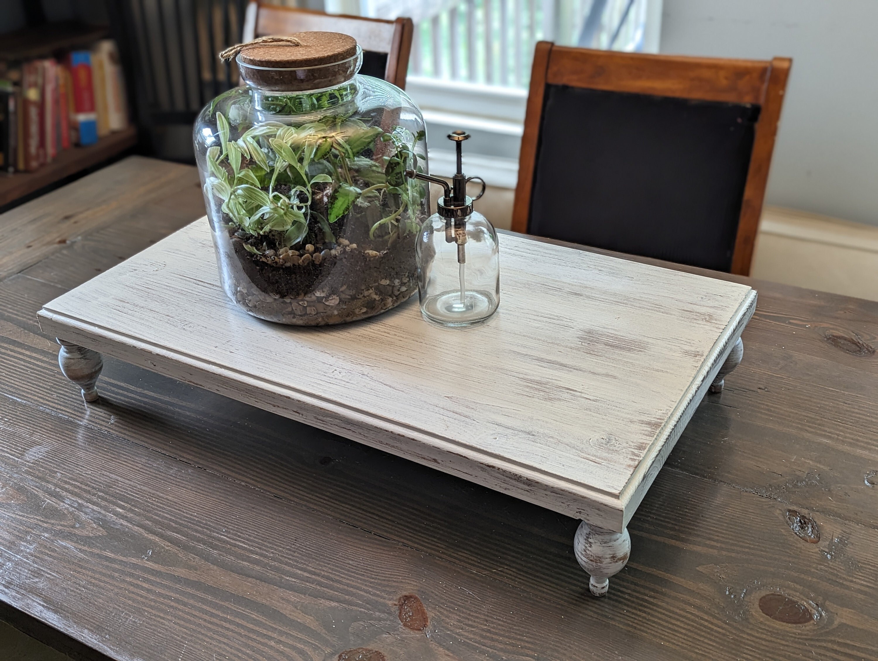 Wood riser with feet modern farmhouse decor rustic home decor table tray farmhouse table centerpiece french country decor coffee table decor