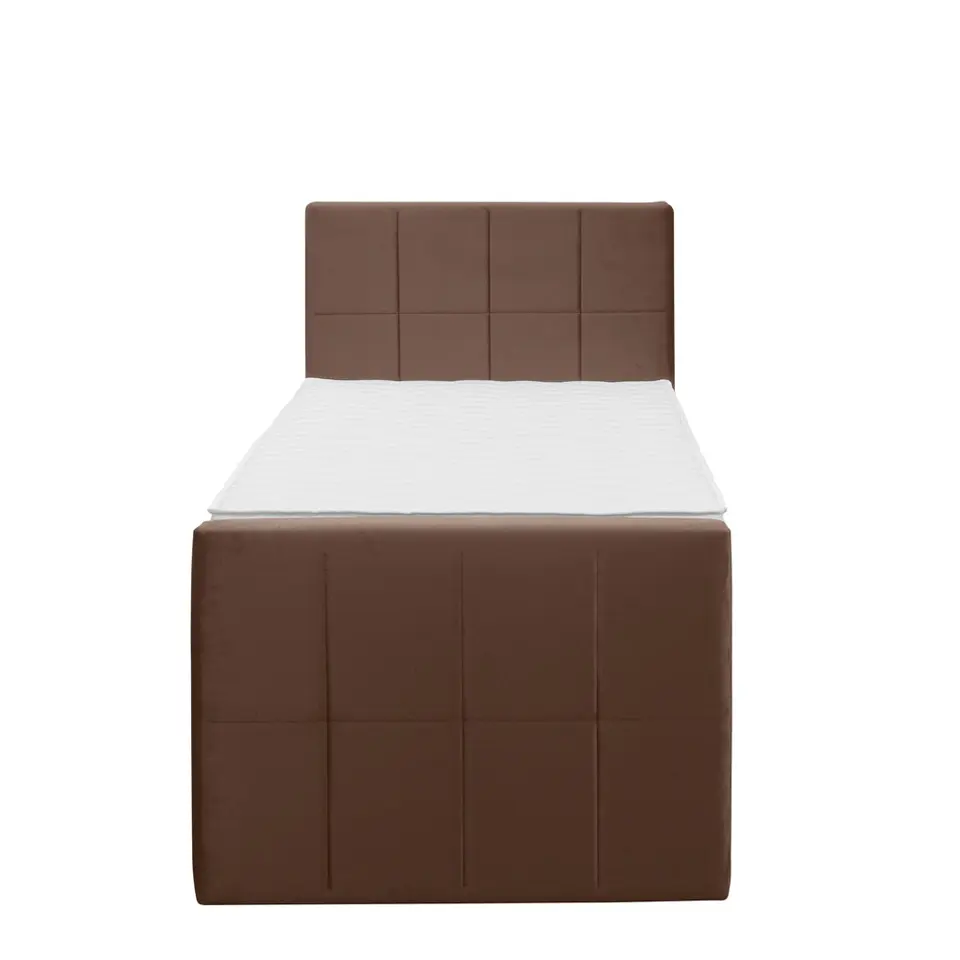 Boxspring met voetbord Liv geblokt - bruin - 90x200 cm - slanke poot