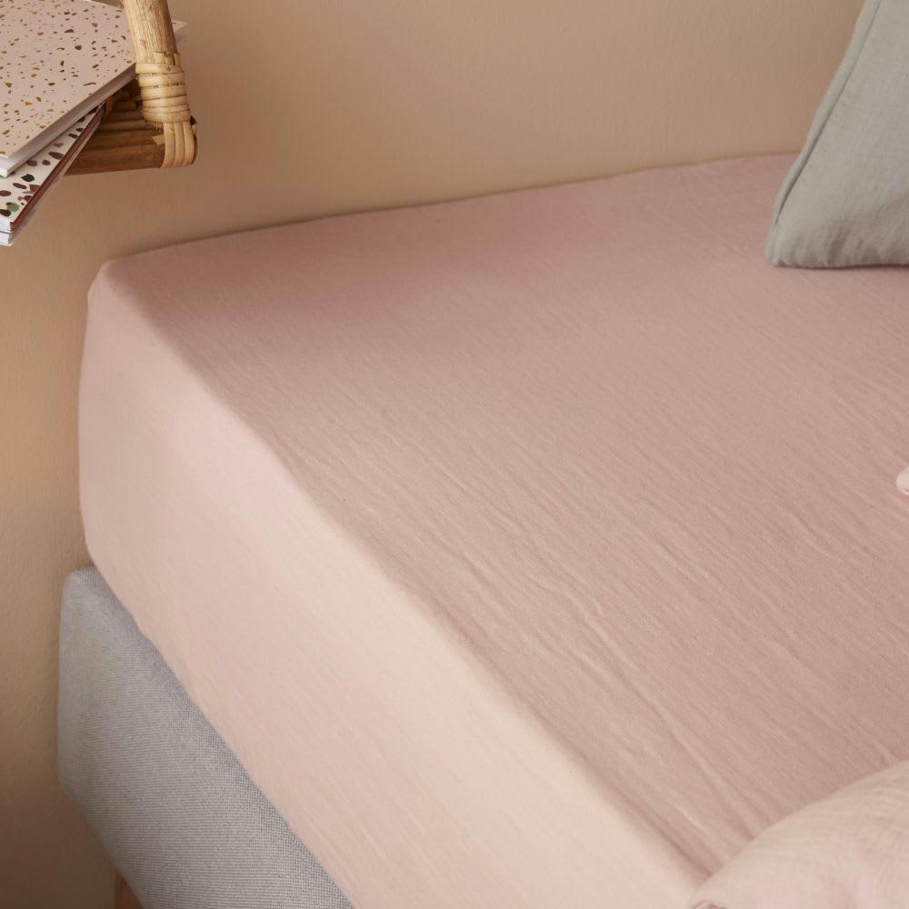 NOA - Drap housse enfant en gaze de coton biologique rose 90x190