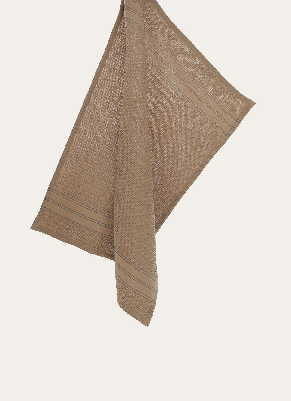 TORCHON EN NID D'ABEILLE à RAYURES TABAC