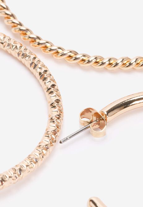 Womens 3 Gold Textured Hoop Earrings