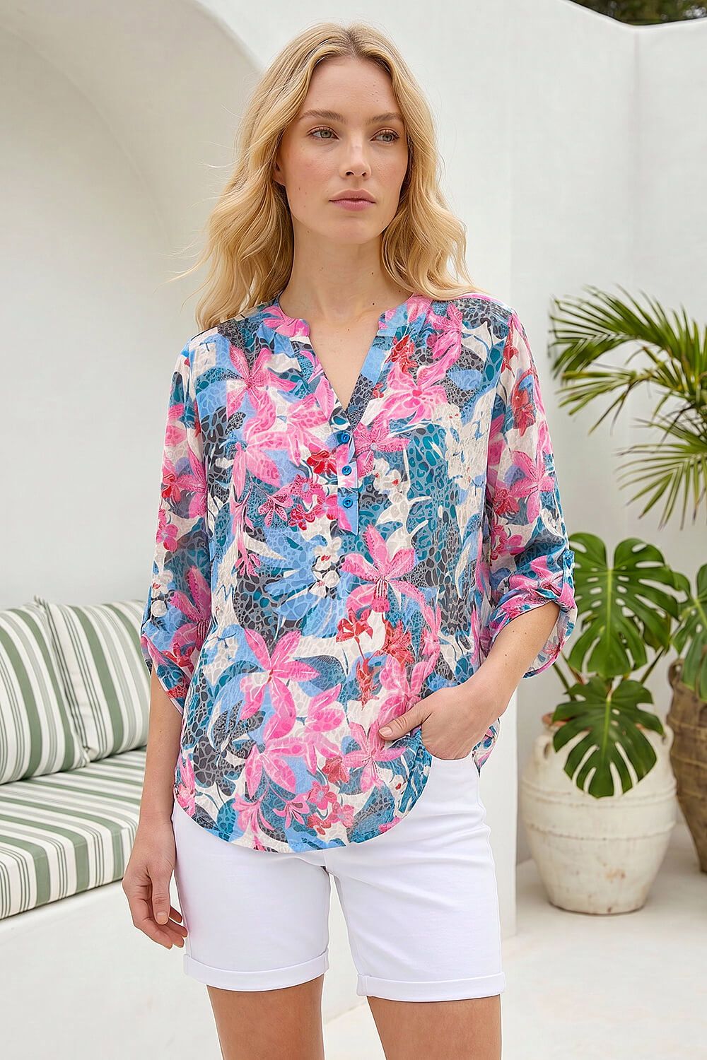 Roman Burnout Floral Print Shirt