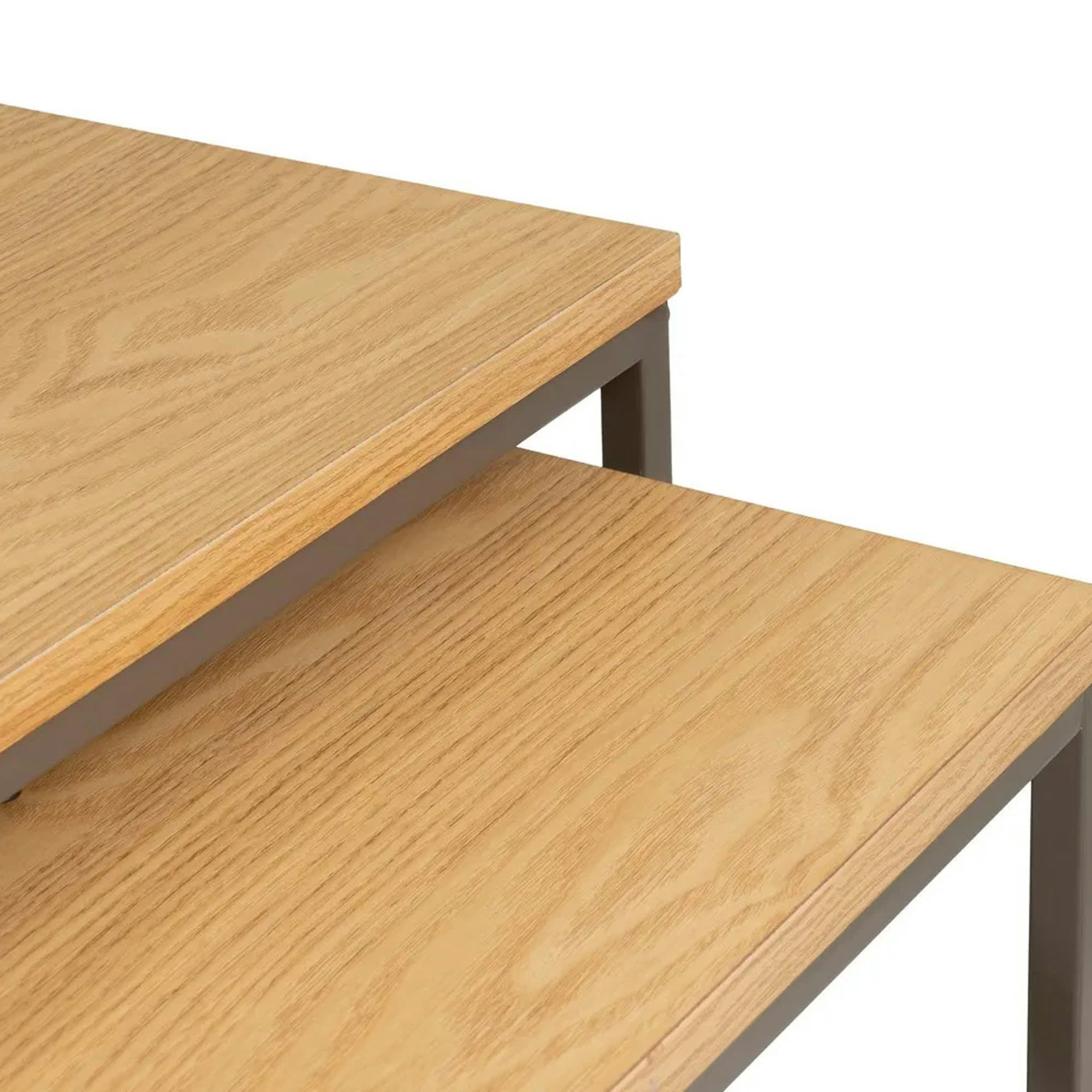 - Set de 2 tables basses gigognes couleur bois naturel et métal gris 50x