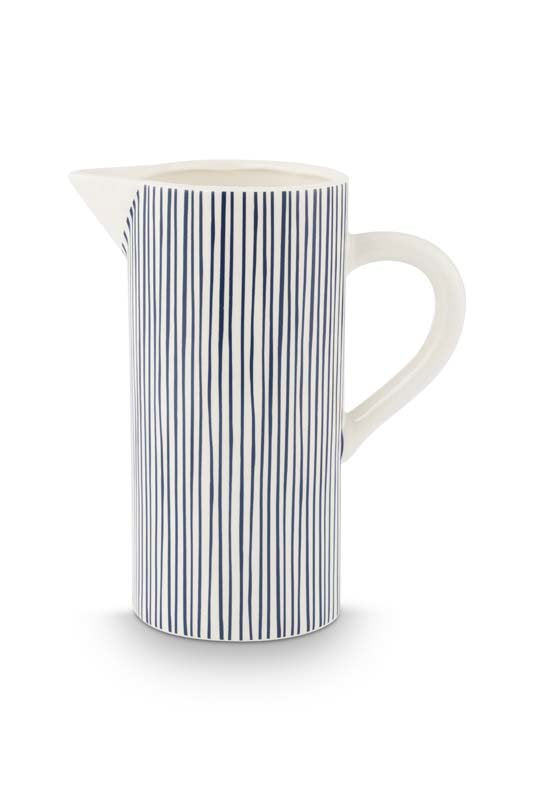 vtwonen Waterkan met Oor - Gestreept - Keramiek - Wit - 20.5x12.5x25cm