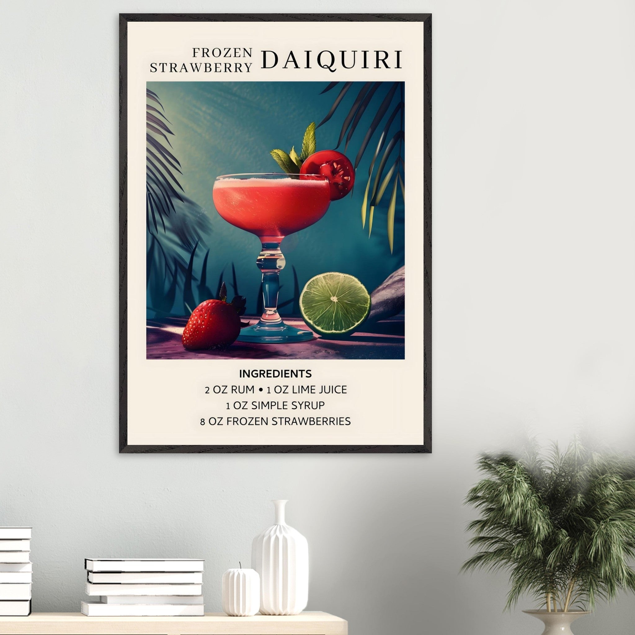 Artfulprints Poster Frozen Strawberry Daiquiri cocktail - Ingrediënten  - 70x100 cm - Meerkleurig