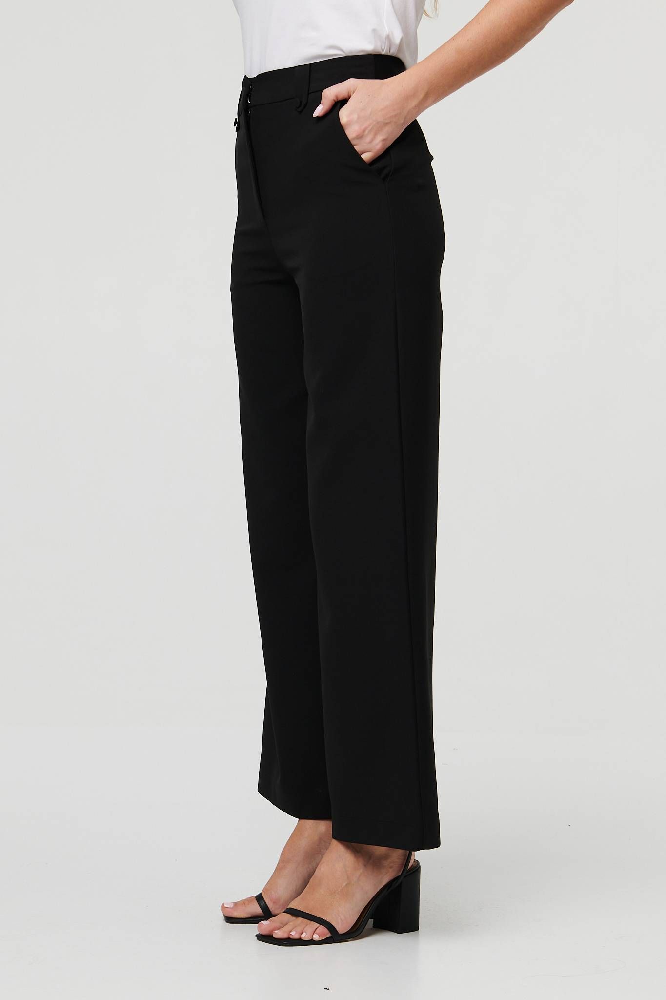 Izabel London High Waist Wide Leg Smart Trousers