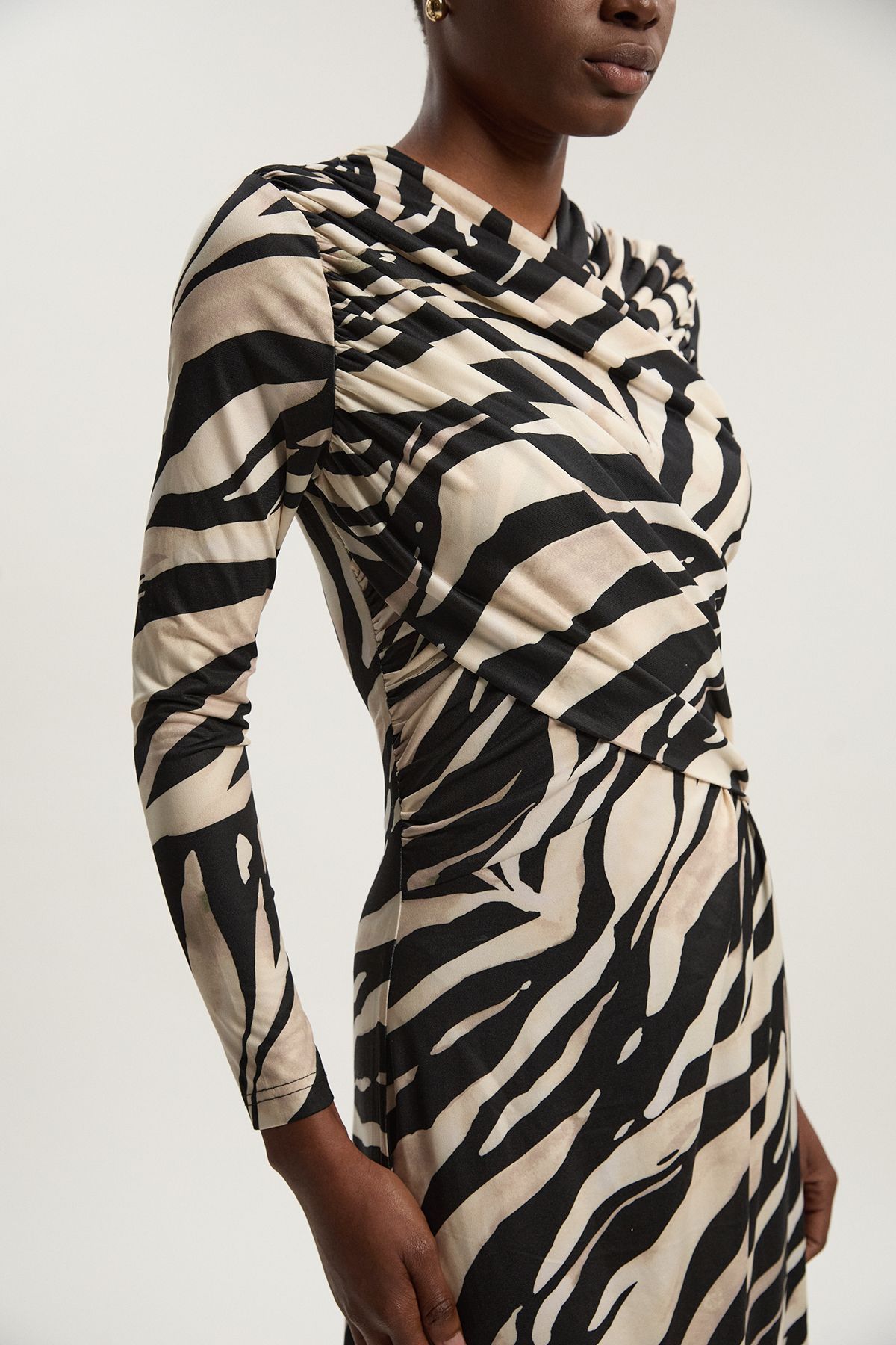 KarenMillen Zebra Print Crepe Twist Detail Maxi Dress