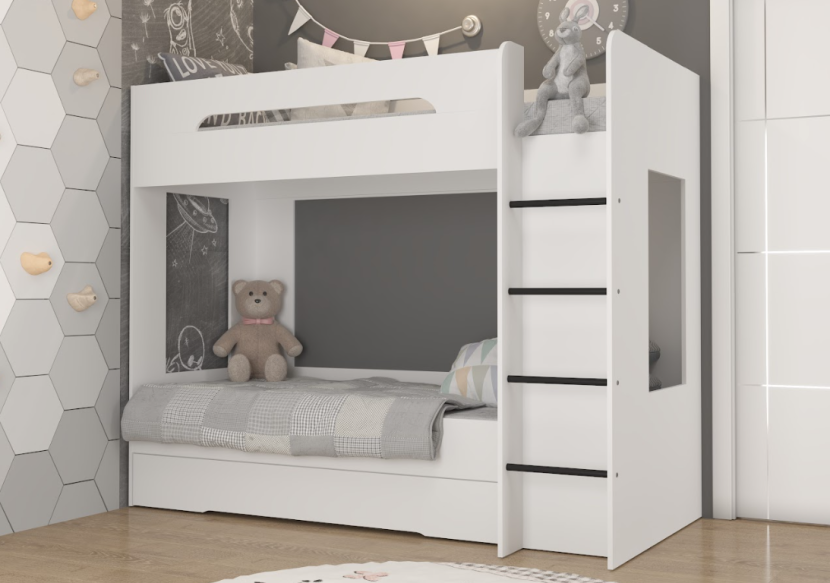 Białe Łóżko Piętrowe Antresola 2x80cm spanie pojemnik CR