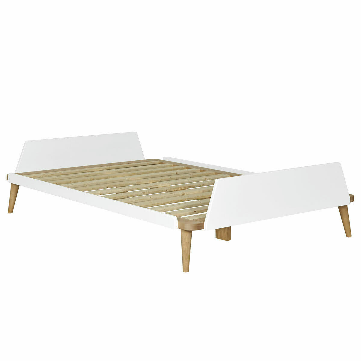 KARL - Pack lit avec matelas 120x190 cm bois massif blanc et bois