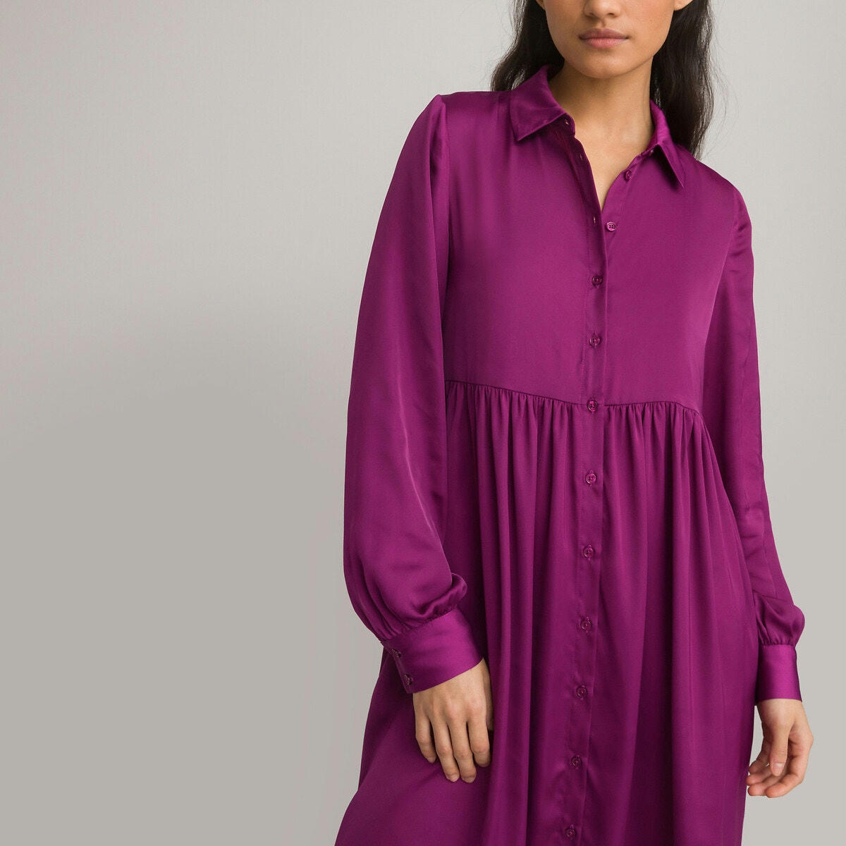 Robe-chemise longue, manches longues