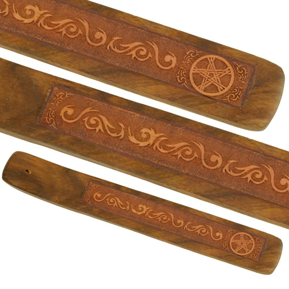 - Porte bâton d'encens en bois motif Pentacle