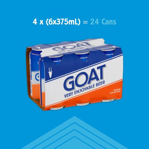 Mountain Goat 'GOAT' Very Enjoyable Beer, Aussie Lager, Craft Beer, 4.2% ABV, 375mL (Case of 24 Cans)