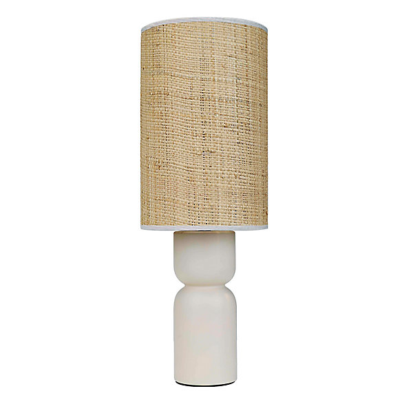 Lampe à poser en céramique crème et abat-jour en rotin H.38 cm, Seynave Raja