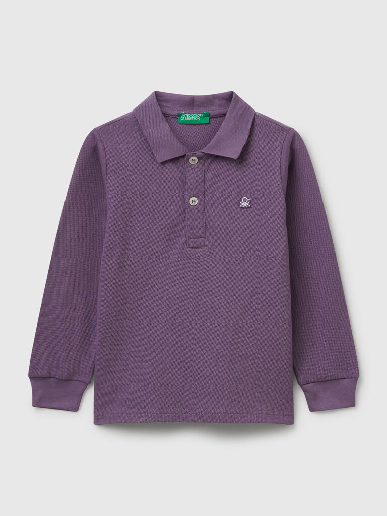 Long sleeve polo in cotton