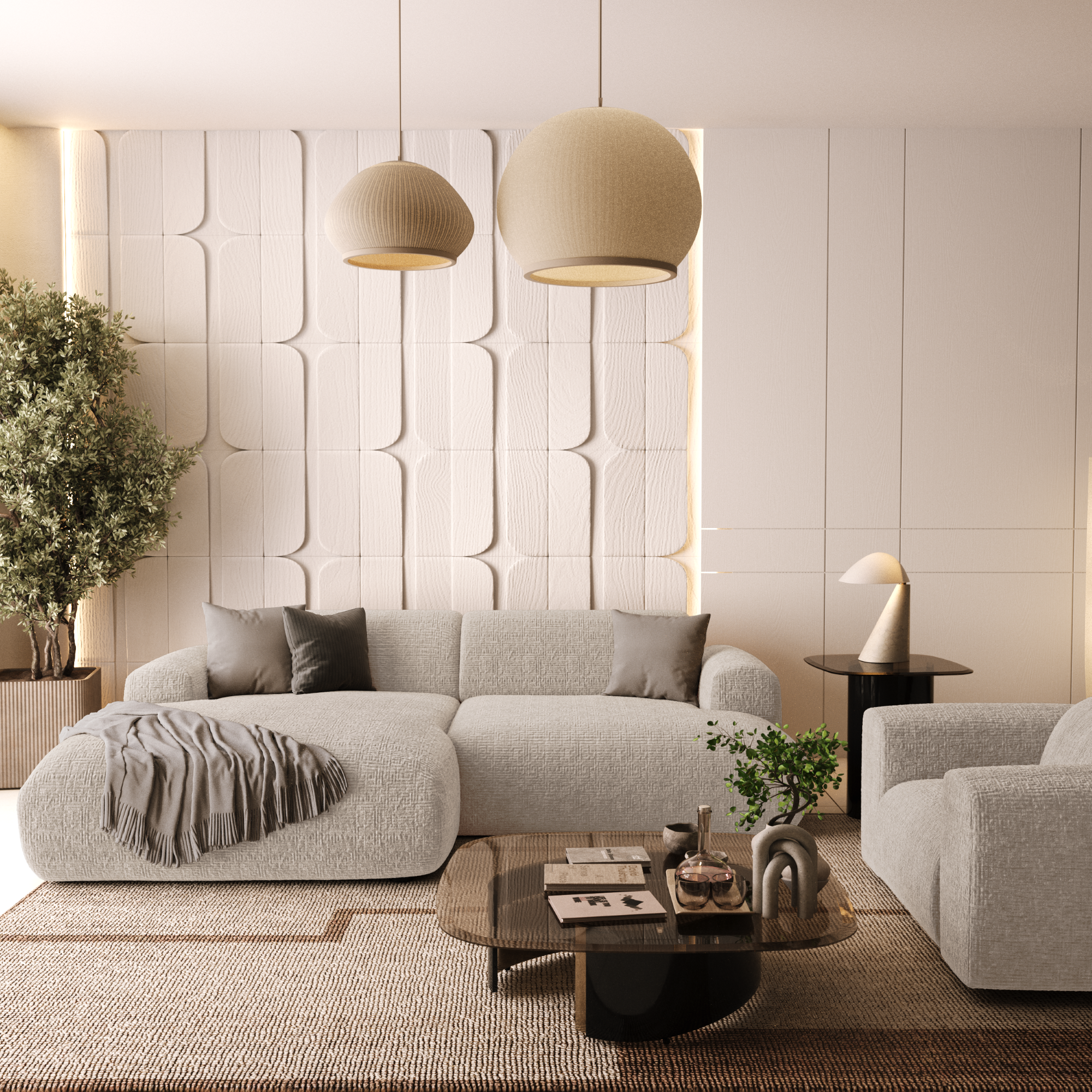 Hoekbanken links MYRA 4 personen Fluweel met patroon Beige