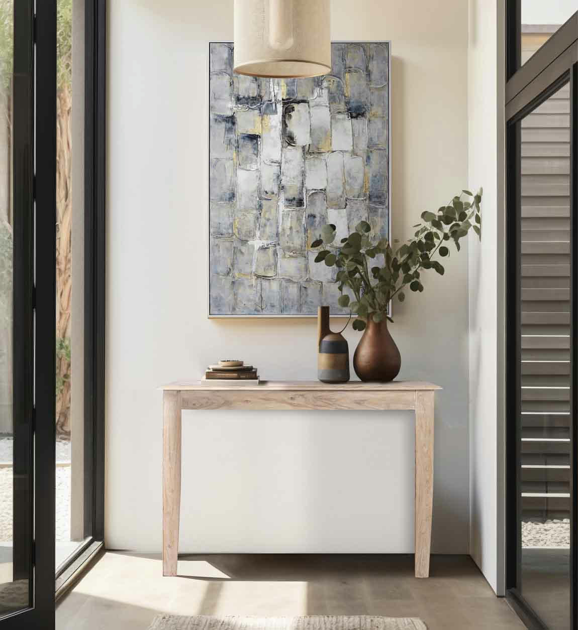 - Conole en bois beige blanchie L 120cm