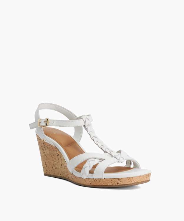 Karly White - Leather Cork Wedges