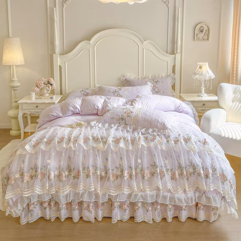 Lace Knitted Cotton Bed Cover Set: Elegant Cozy Bedding