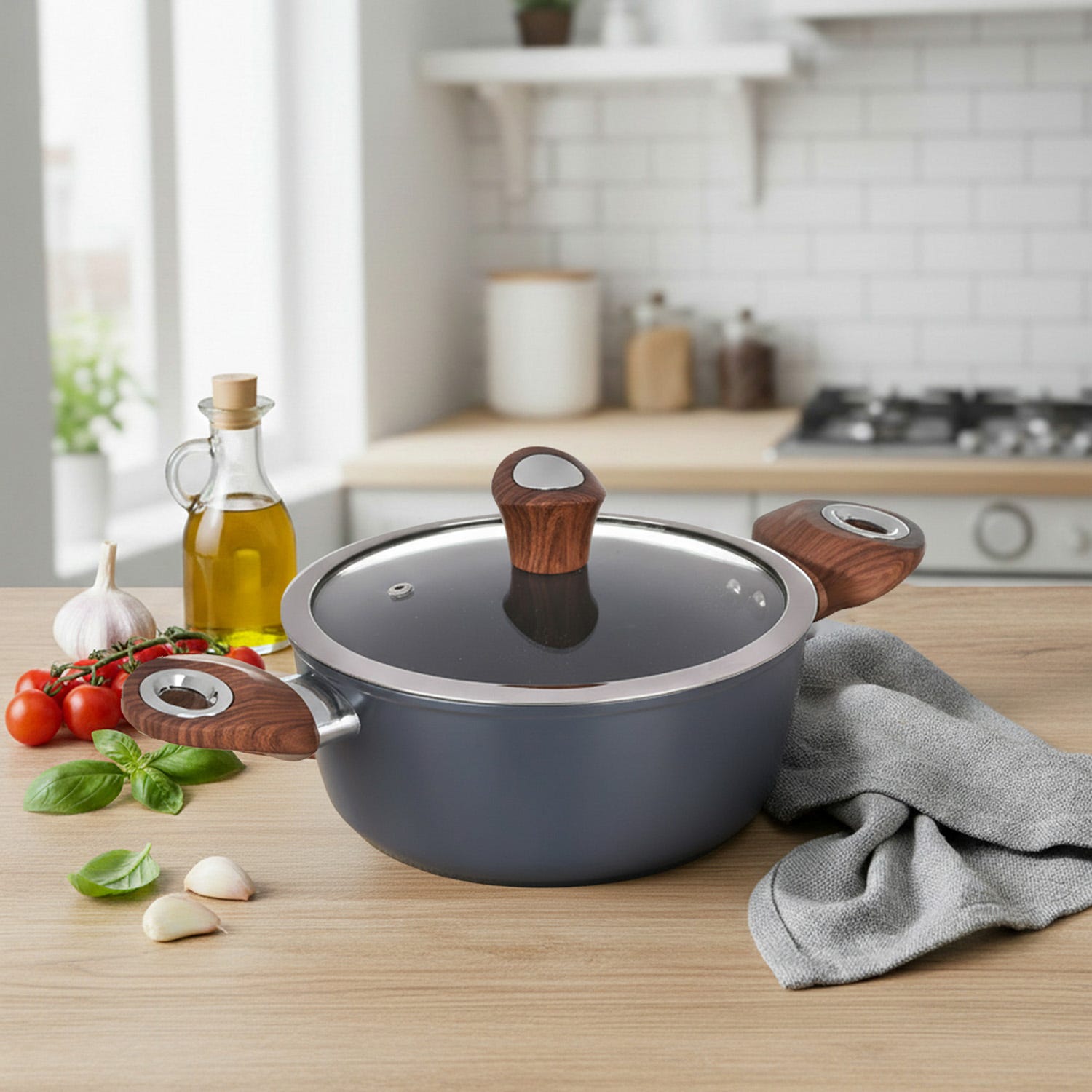 Casseruola 24 cm con coperchio ottanio New Ceramic