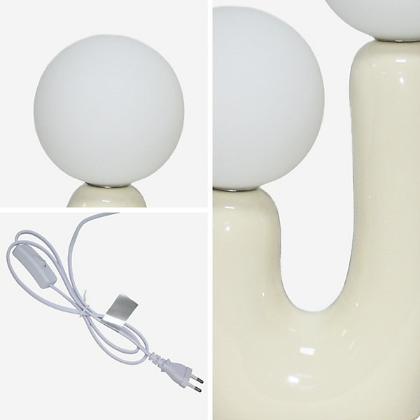 Lampe de table organique céramique beige et verre blanc H 31cm - Deva