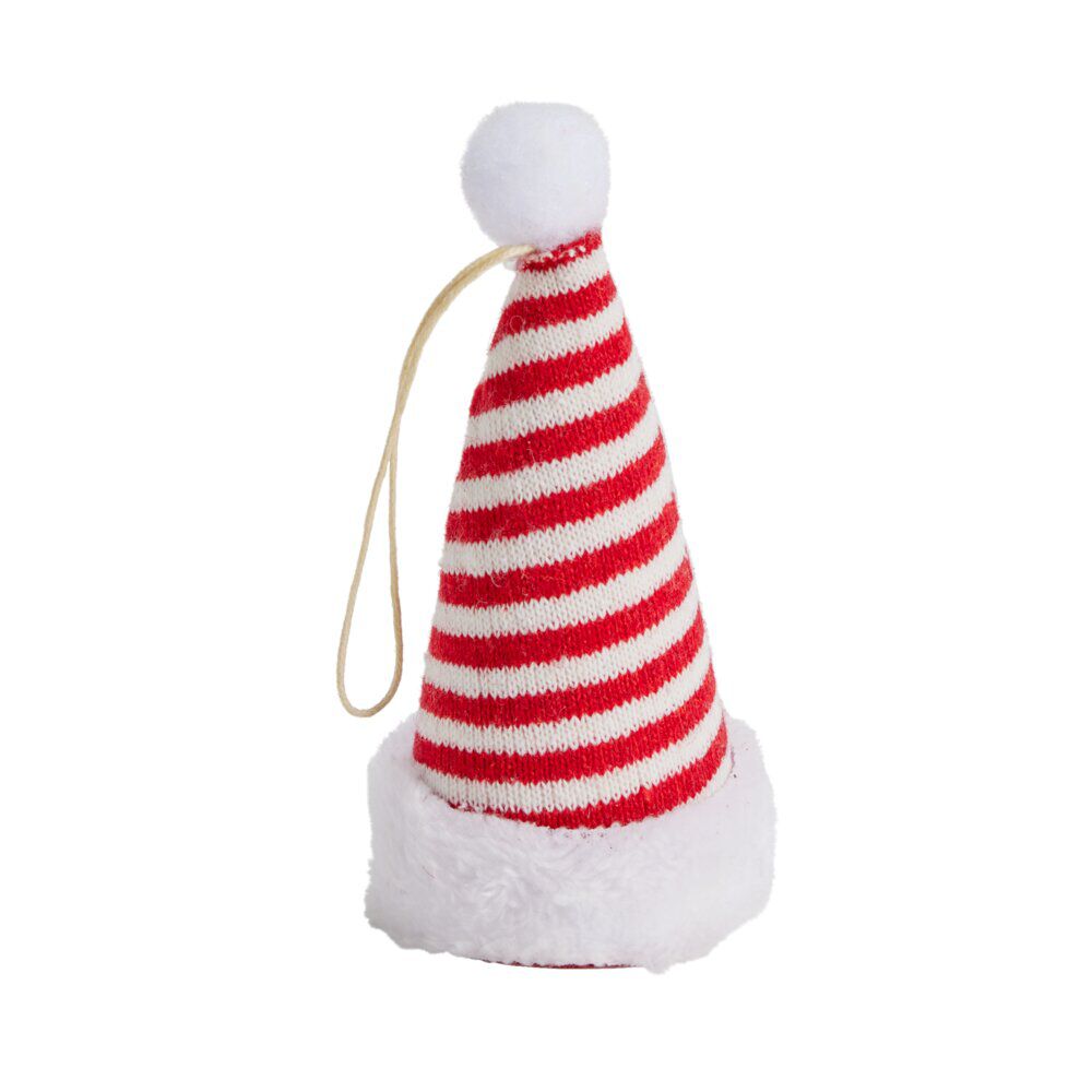 Décoration de No&euml;l à suspendre bonnet rouge et blanc Ø6,5xH13cm (3 modèles)