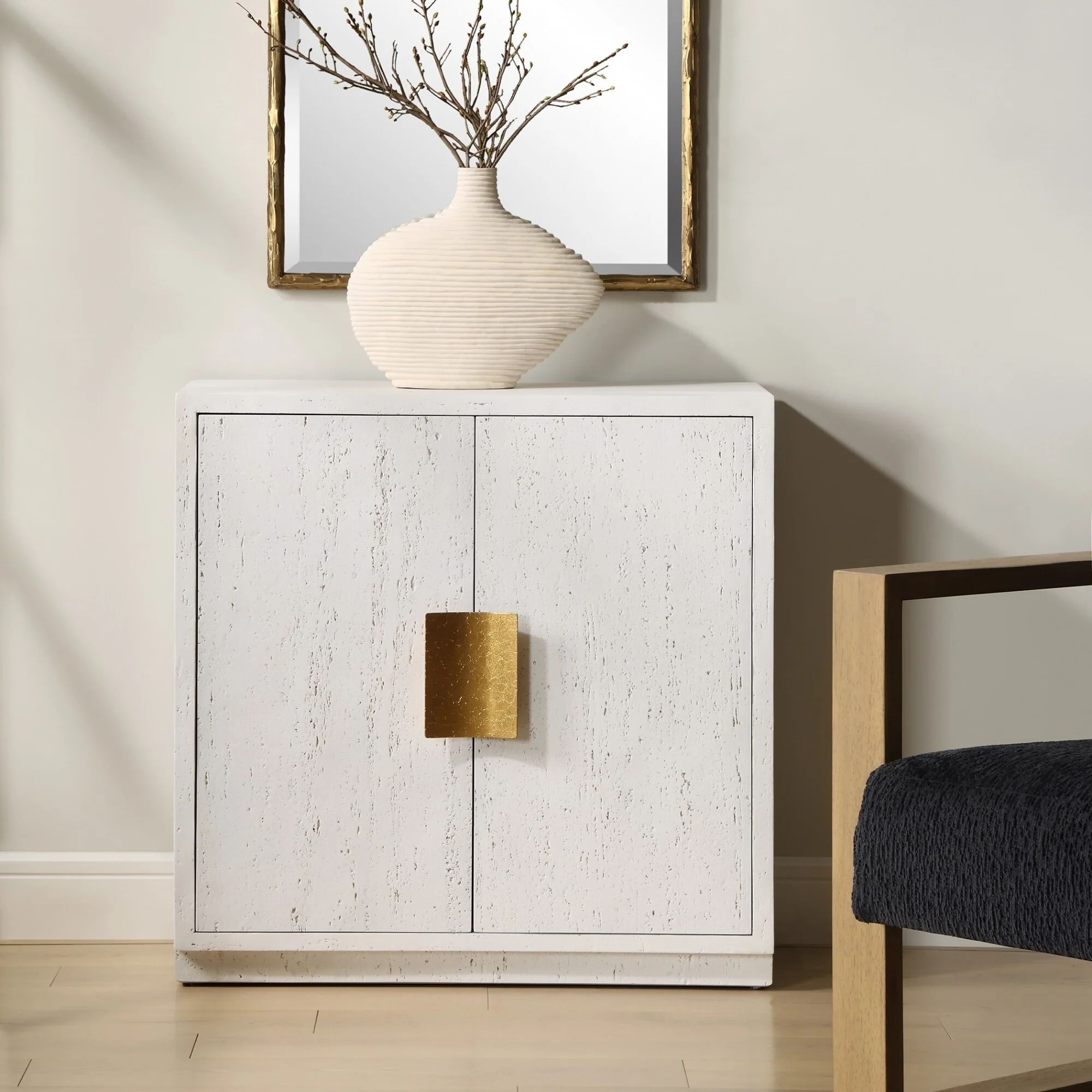 2-Door Storage Cabinet - 32.25 - White and Gold