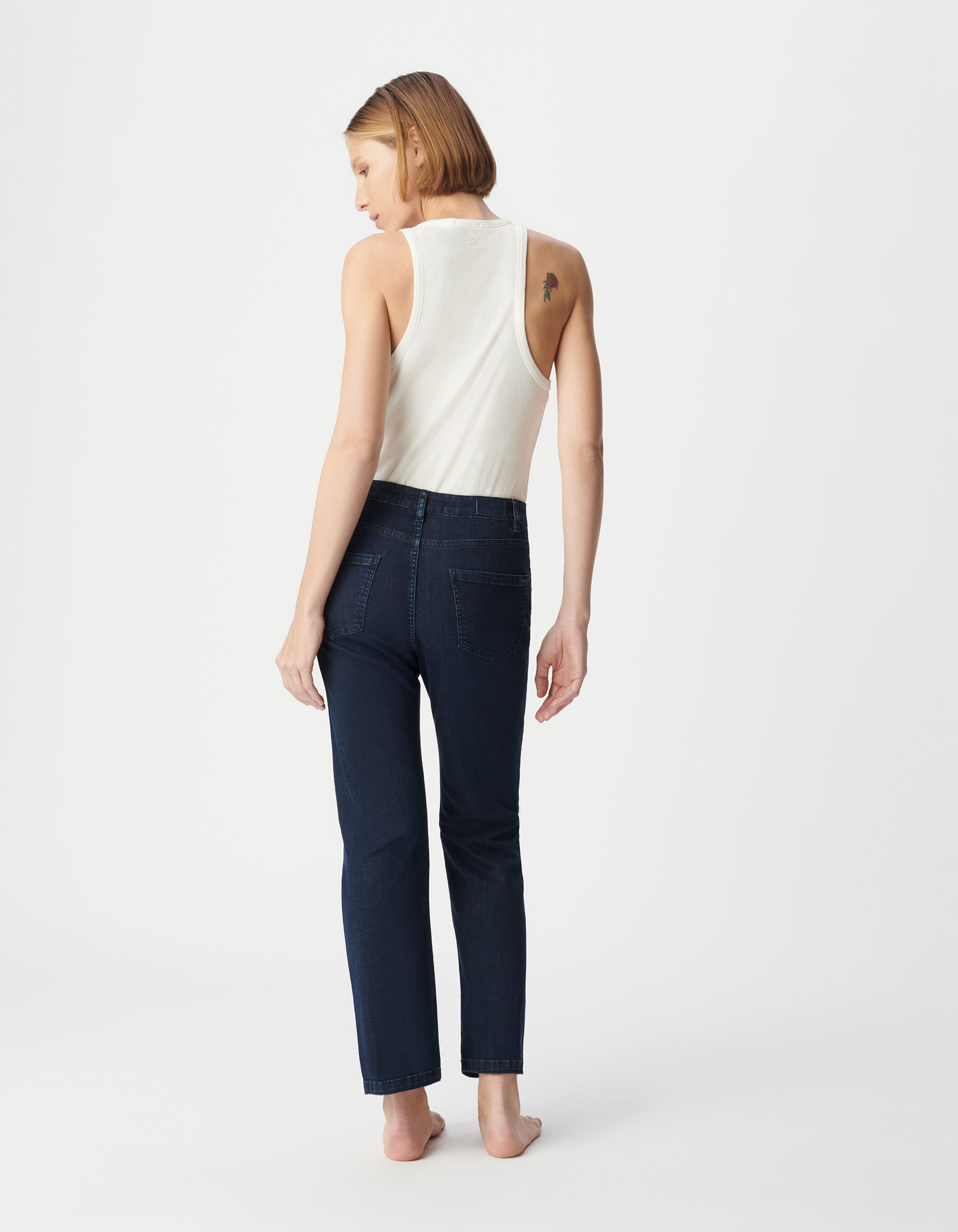Jean droit bleu foncé powerstretch cropped Femme