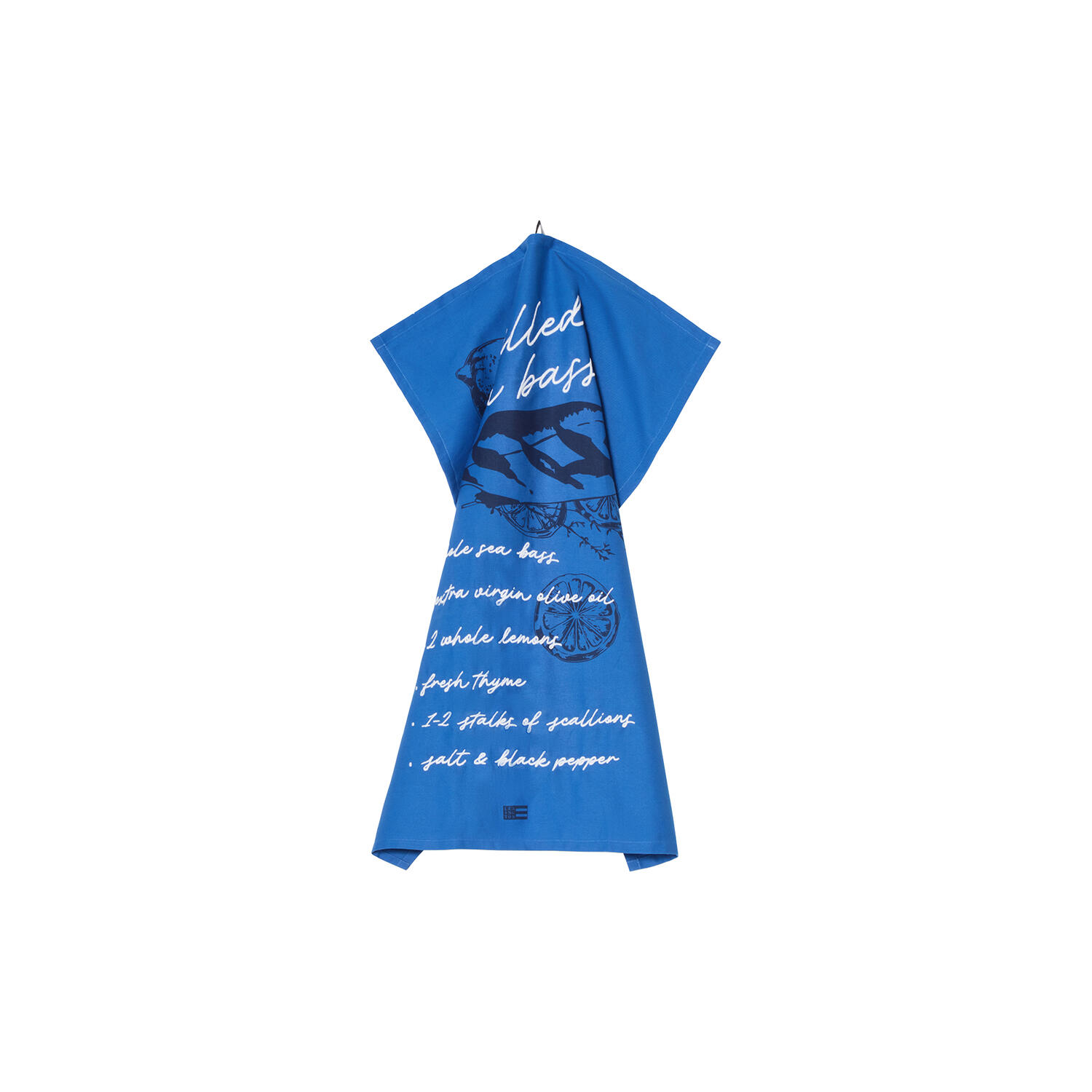 Grilled Sea Bass Organic Cotton Kitchen Towel, blue