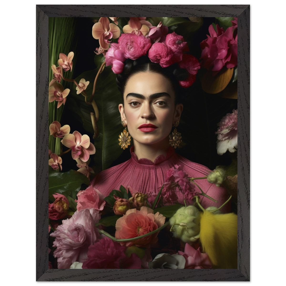 Artfulprints Poster met Lijst Frida Kahlo - Floral portrait  - 30x40 cm - Roze